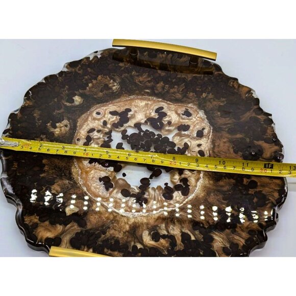 Large 13" Geode Shaped Round Tray with Gold Handles Handmade NEW - Picture 5 of 5